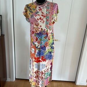 Johnny Was Blue Red Sheath Midi Dress